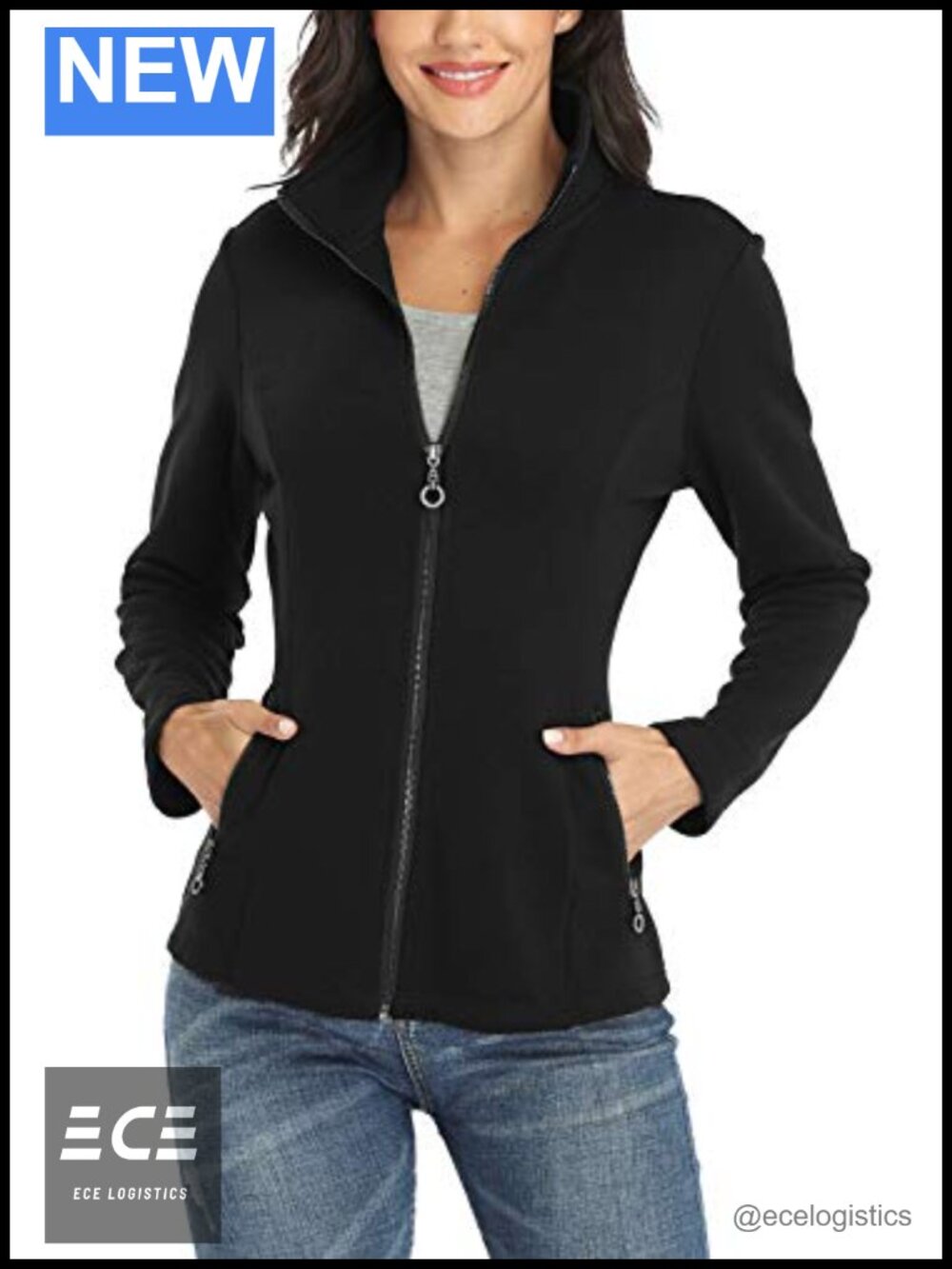 Women's Full Zip Stand Collar Jacket Cotton Slim Fit Running Casual